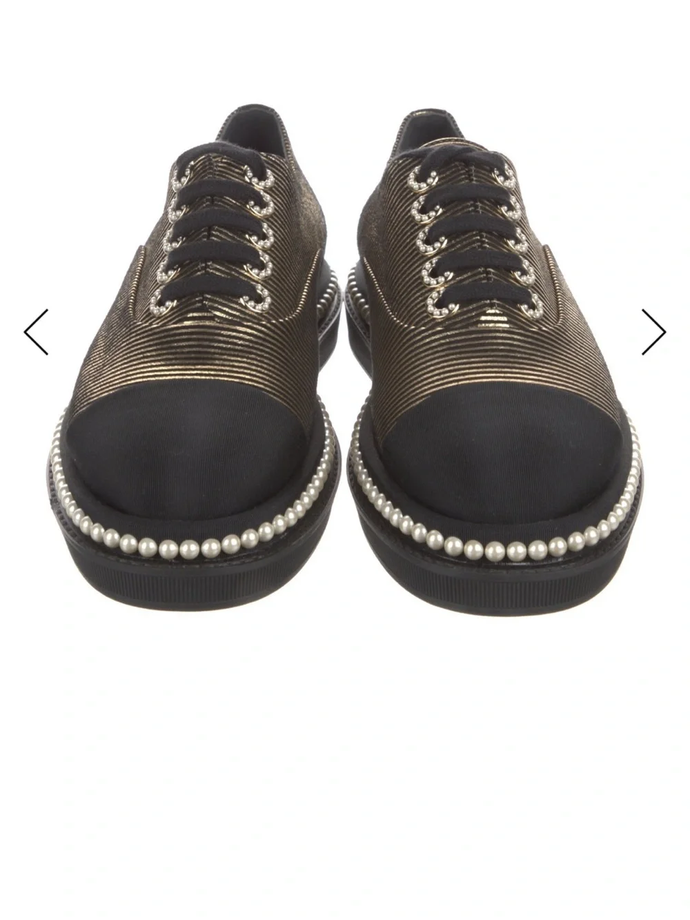 CHANEL Black & Gold Pearl-Trim Women's Lace-Up Sneaker